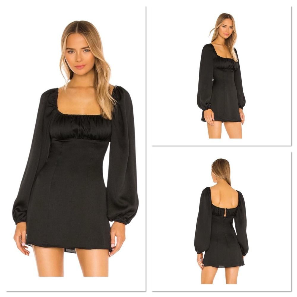 Majorelle Revolve Carla Black Puff Long Sleeves Mini Dress Size Small Stretch